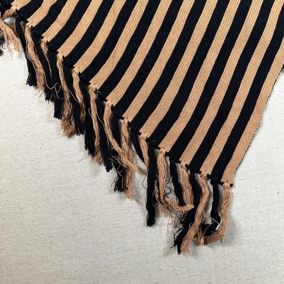The Limited oversize Stripe Poncho Sweater Black Tan Fringe Turtleneck XS/S - Picture 5 of 8